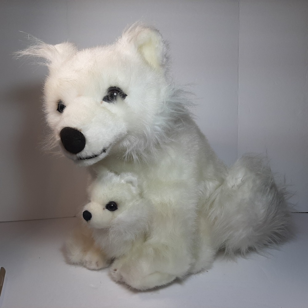 Fine Toy Vintage Plush Samoyed Spitz American Eskimo Dog and Puppy 14" Tall